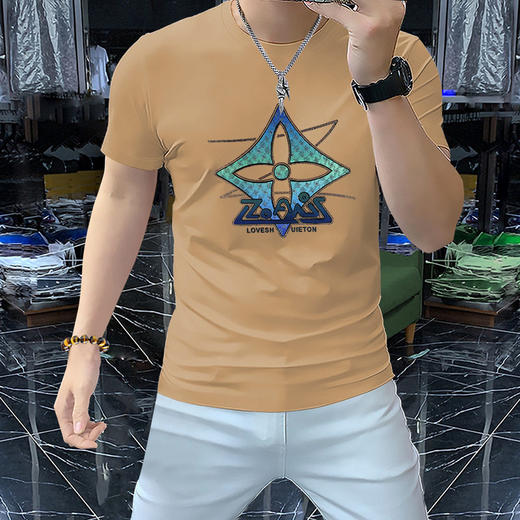 男士短袖圆领上衣重工艺烫钻男装半袖舒适透气丝光棉欧潮     JYYP-M913# 商品图0