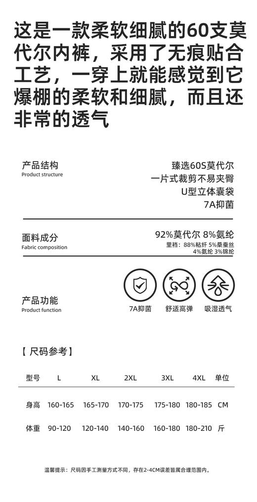 男士60支莫代尔腰头印花无痕好友腰头撞色平角内裤3019/3030 商品图3