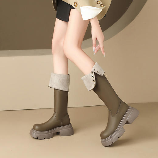 西遇英伦风长筒靴女两穿新款秋冬复古骑士靴小个子厚底高筒靴SS246168 商品图1