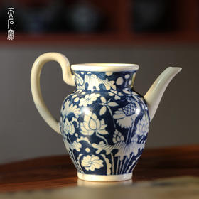 问鼎天石窑白陶泥元青花执壶公杯（一路莲科）