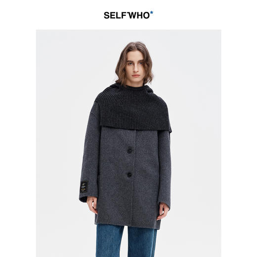 SELFWHO苏力绵羊毛澳洲进口可拆卸围巾领双面呢大衣女冬季新外套 商品图3