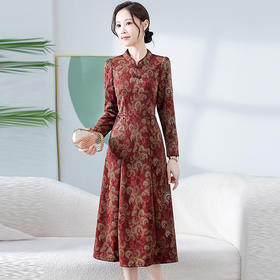 印花气质优雅，中式旗袍改良复古裙QYM- KED-6490-Y
