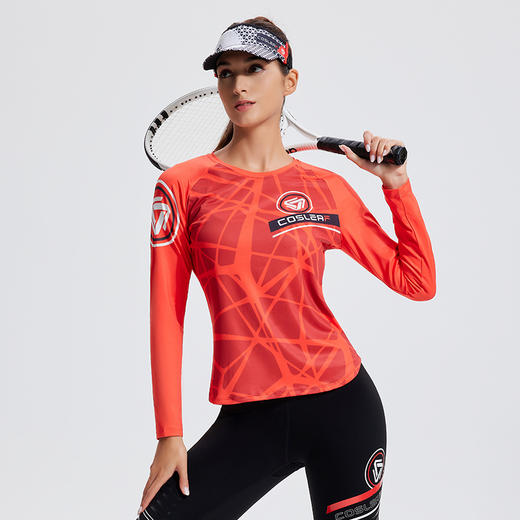 科里芙女款印花长袖圆领秋冬季透气运动速干长袖 商品图4