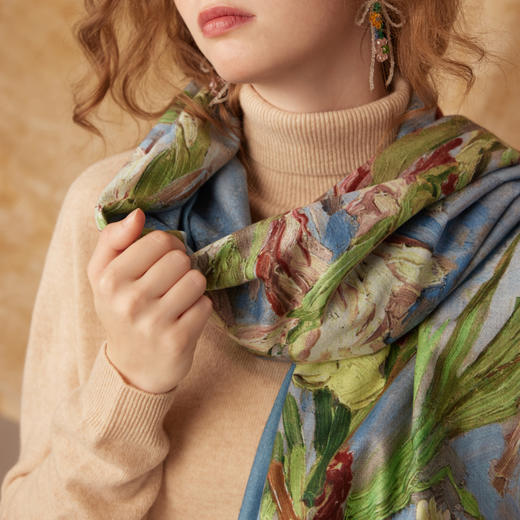 两三事 定制梵高围巾文艺风印花流苏围巾 尺寸180cm*70cm 商品图5