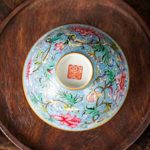 溢珍堂蓝地花卉斗笠杯 商品图3