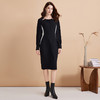 EITIE爱特爱秋季新款大气撞色腰线镂空圆领显瘦黑色连衣裙C2207014 商品缩略图3
