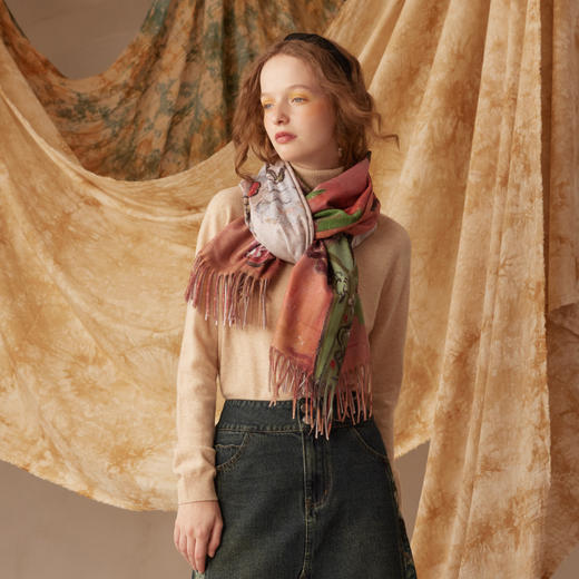 两三事 定制梵高围巾文艺风印花流苏围巾 尺寸180cm*70cm 商品图4