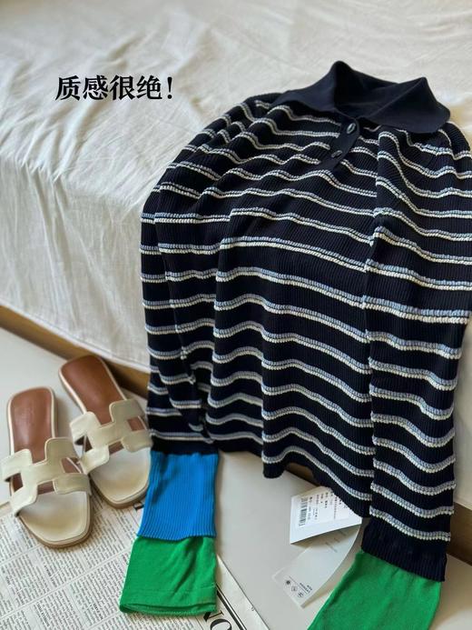 100%莱赛尔天丝原单定位条纹撞色袖针织衫 商品图10