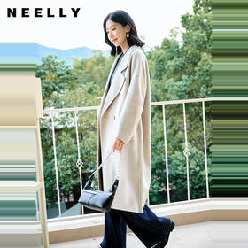 NEELLY纳俪商场同款冬季新款气质通勤羊毛呢大衣女西装翻领长外套N24104N07752