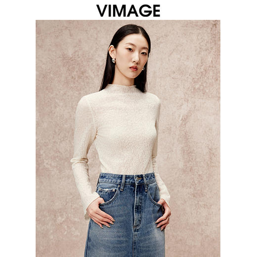 VIMAGE纬漫纪冬季新款羊毛立领气质打底修身显瘦针织衫V2213827 商品图3