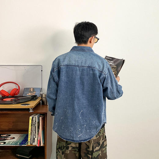 徐太浪痞帅涂鸦长袖牛仔衬衫男秋季潮牌男装字母绣花修身衬衣外套 商品图3