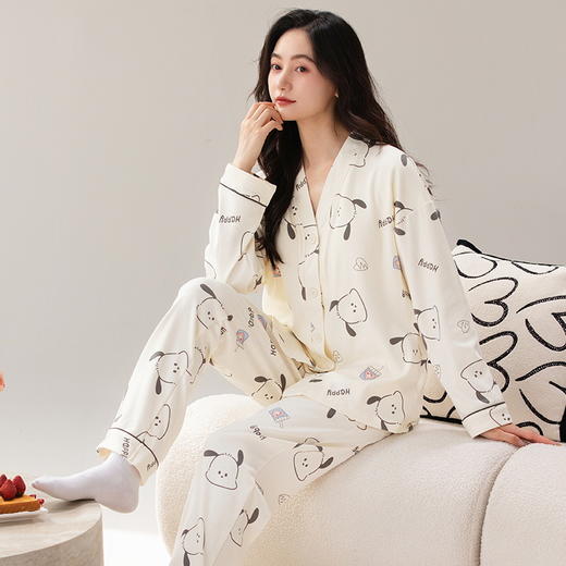 带胸垫长袖睡裙睡衣女秋季圆领卡通中长款宽松裙大码家居服可外穿 商品图10
