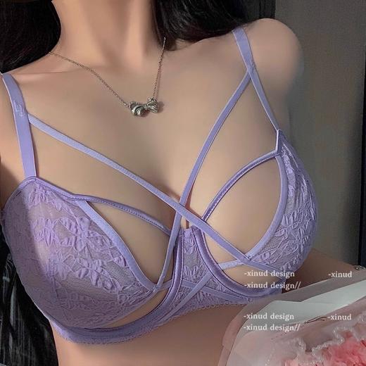 【超薄超美！性感绑带蕾丝内衣】纯欲风塑造撩人胸型内衣女大胸显小上托收副乳显瘦聚拢文胸套装 商品图0