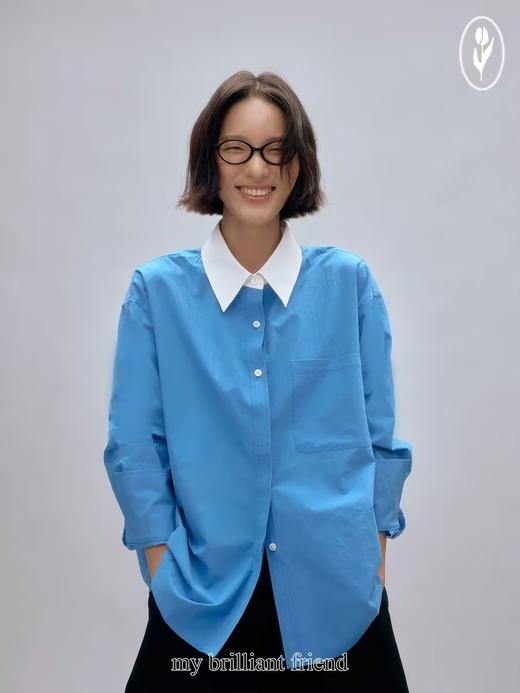 shyshystill/shy202409001/轻盈慵懒感酵洗棉撞色小心思拼色衬衫秋冬衬衣 商品图0