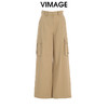 VIMAGE纬漫纪冬季新款高腰阔腿卡其色工装裤休闲百搭显瘦长裤V2205813 商品缩略图1