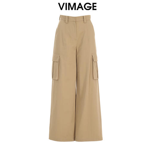 VIMAGE纬漫纪冬季新款高腰阔腿卡其色工装裤休闲百搭显瘦长裤V2205813 商品图1