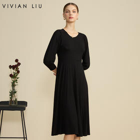 VIVIAN LIU薇薇安刘R2447401初秋女装新款圆领合体长袖连衣裙