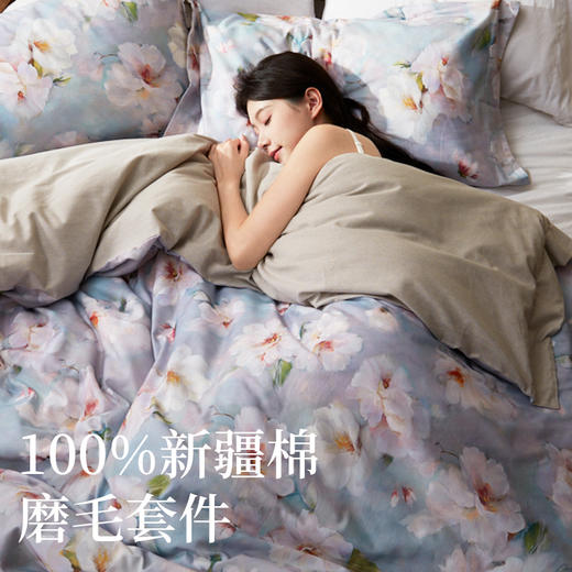 洁丽雅全棉磨毛磨毛套件柔软亲肤触感柔厚轻奢印花秋冬四件套 商品图1