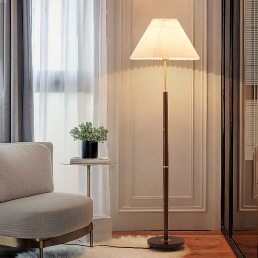 实木落地灯北欧卧室复古Vintage客厅网红书房落地灯古风中百褶 商品图1