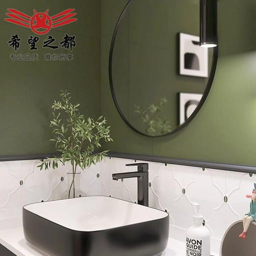 卫生间地砖复古风厕所法式绿色水磨石花砖橄榄绿瓷砖浴室防滑墙砖 商品图3