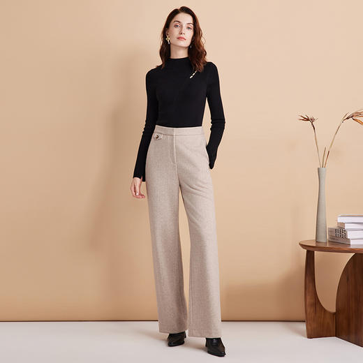 EITIE爱特爱精致修身显瘦薄款打底镂空珍珠立领针织衫秋新款D2401407 商品图4