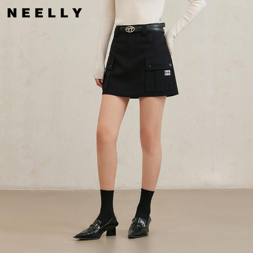 NEELLY纳俪商场同款冬季新款羊毛混纺半身裙女显瘦针织包臀短裙N24101E01023 商品图0