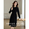 【专属特价】熙世界法式复古气质黑色丝绒连衣裙女秋冬内搭打底赫本风a字裙 商品缩略图1
