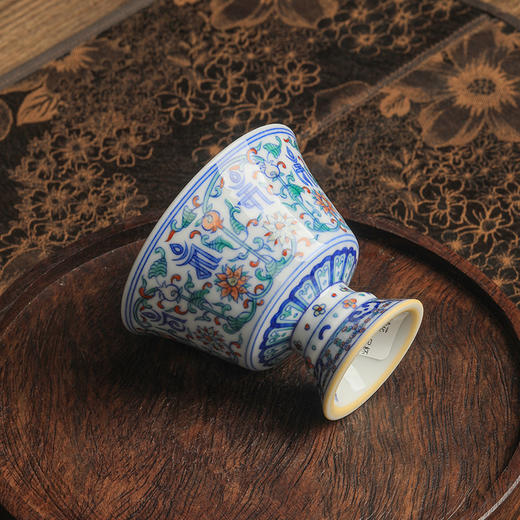 涂杏花斗彩莲托梵文高足杯 商品图3