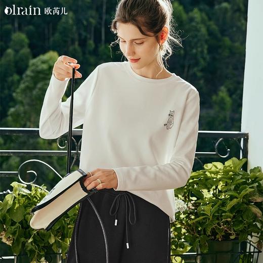OLrain欧芮儿法式白色长袖T恤女夏季2023年新款宽松趣味水印上衣 商品图0