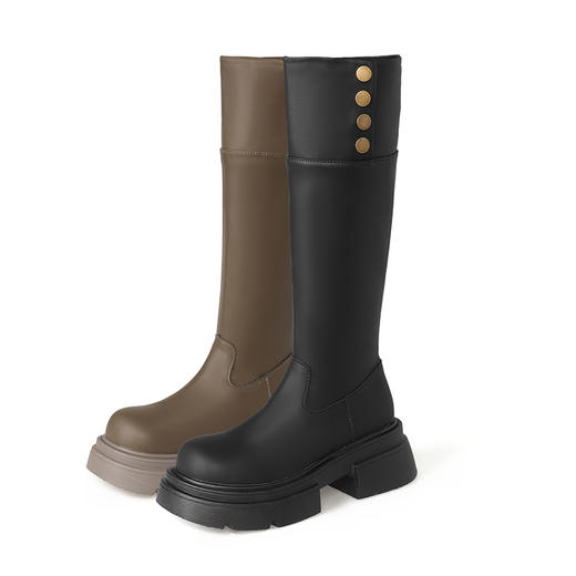 西遇英伦风长筒靴女两穿新款秋冬复古骑士靴小个子厚底高筒靴SS246168 商品图4