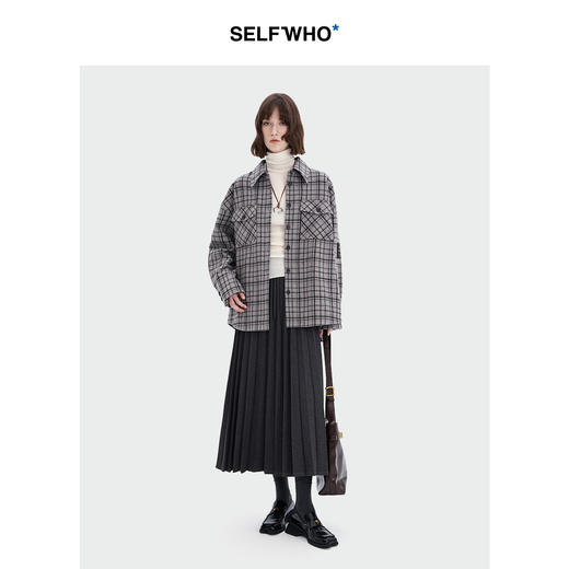 SELFWHO重工立体双压褶半身裙女2024秋冬新款宽松百搭中长款a字裙 商品图3