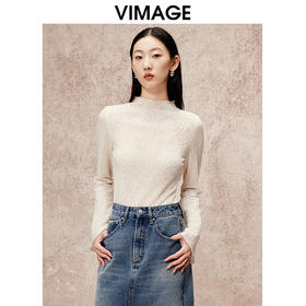 VIMAGE纬漫纪冬季新款羊毛立领气质打底修身显瘦针织衫V2213827