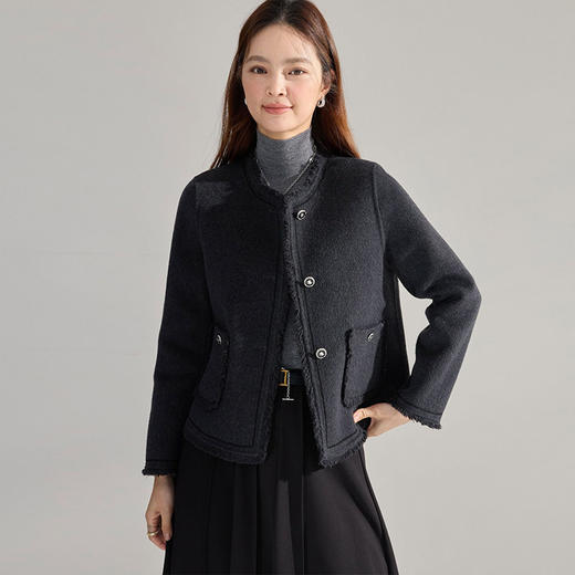 【高货sh】全新升级【铂金会员413/天猫559/差价146】(35834) 洛诗琳通勤气质羊绒羊毛双面呢小香风拉毛流苏毛呢外套 商品图2