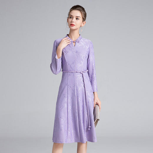 【deo】全新升级【铂金会员358/天猫479/差价121】(33625)洛诗琳秋季设计感提花轻奢气质新中式中长款国风连衣裙 商品图1