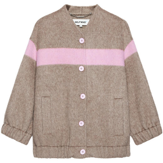 SELFWHO绵羊毛桑蚕丝混纺撞色双面呢外套女款2024秋冬微茧型上衣 商品图3