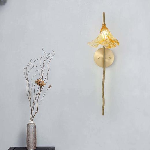 风新盏中国灯具禅意中古客厅墙壁琉璃枯荷中式灯云石壁灯全铜背景 商品图1