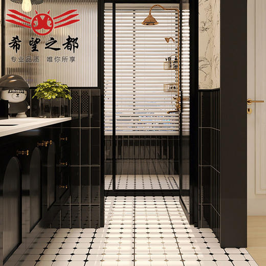 小法式花砖瓷砖卫生间300x300浴室墙砖地砖黑白复古厨房酷黑厕所 商品图1