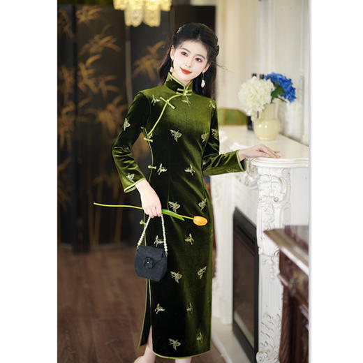 复古国风长款，丝绒绣花旗袍GX35644 商品图0
