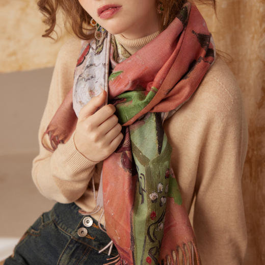 两三事 定制梵高围巾文艺风印花流苏围巾 尺寸180cm*70cm 商品图6