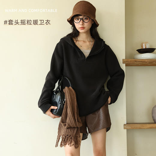 【2025冬季】摇粒绒连帽卫衣 宽松加厚外搭日韩休闲上衣 带拉链套头长袖外套 商品图2