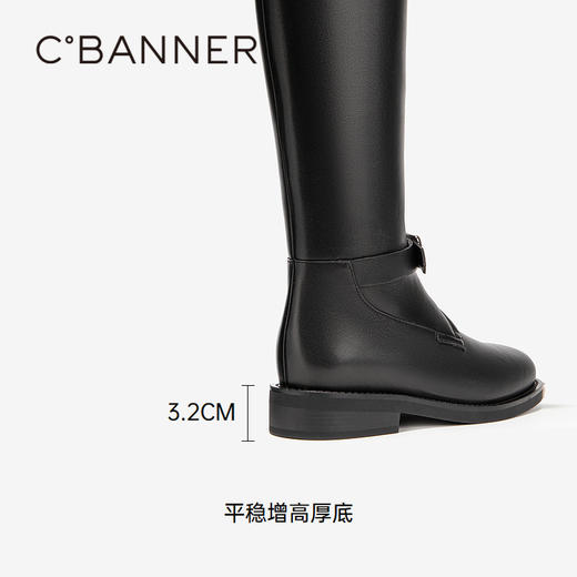 千百度厚底增高骑士靴女款冬季平稳瘦瘦靴黑色高筒长靴A24591816 商品图4