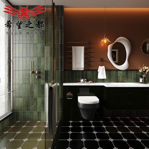 黑白200x200卫生间瓷砖厨房法式复古墙砖浴室酷黑小地砖厕所花砖 商品图0