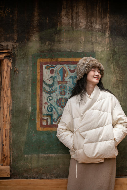 牧衣游原创 丝麻混纺羽绒服女冬新款文艺加厚保暖白鸭绒外套 碎念 商品图5