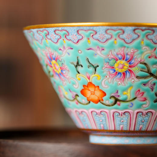 溢珍堂绿地缠枝图案斗笠杯 商品图5