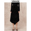VIMAGE纬漫纪冬季新款复古时髦重工亮片显瘦百搭黑色半身裙V2206817 商品缩略图0