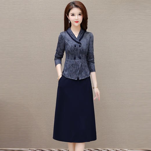 时尚假两件连衣裙，优雅中长款长袖裙QYM- KED-H2177-Y 商品图0