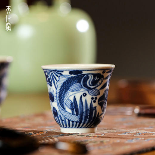 问鼎天石窑白陶泥元青花花神杯（鱼藻纹） 商品图0