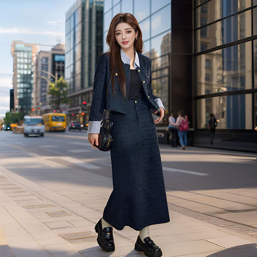 奢姿大码女装2024冬季气质翻领小香风两件套胖妹妹时尚穿塔套装9944991119 商品图1