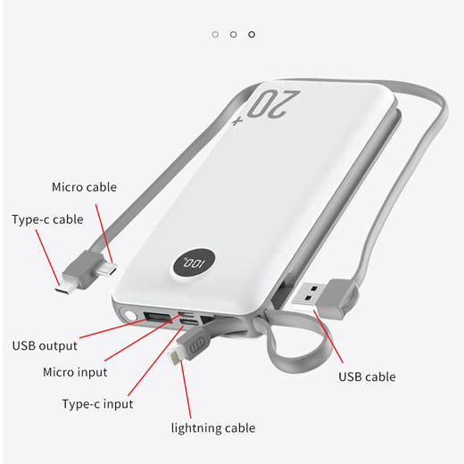sayrelances塞尔兰斯充电宝， 超大容量20000mAh，快充且自带双线【G】 商品图4
