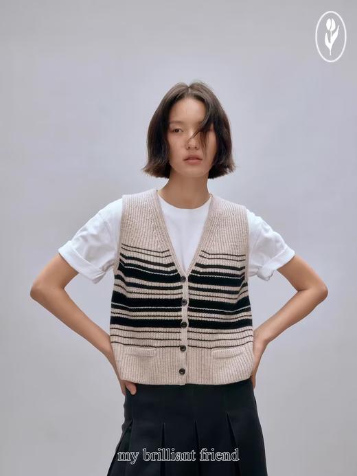 shyshystill/shy202408016/v领粗细条纹高品质全羊毛重磅无袖马甲 商品图0